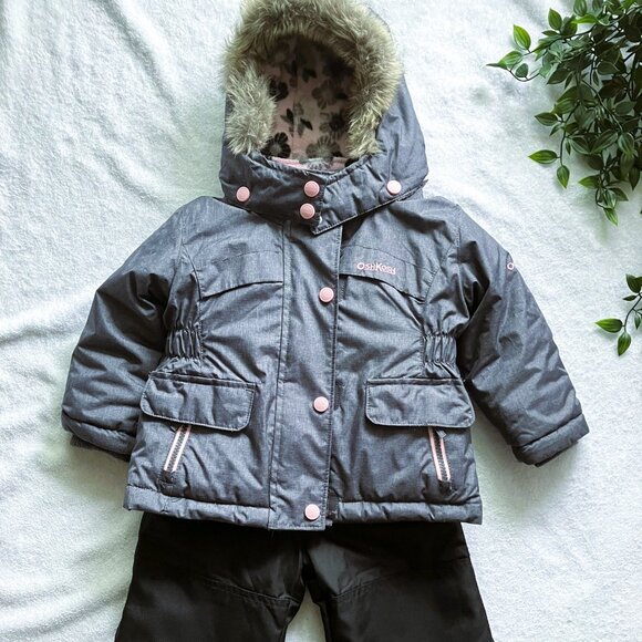 OshKosh B'gosh Snowsuit 18M Snowsuit | Grey & Pink 2-Piece Hat & Neck Warmer GUC - Picture 1 of 16